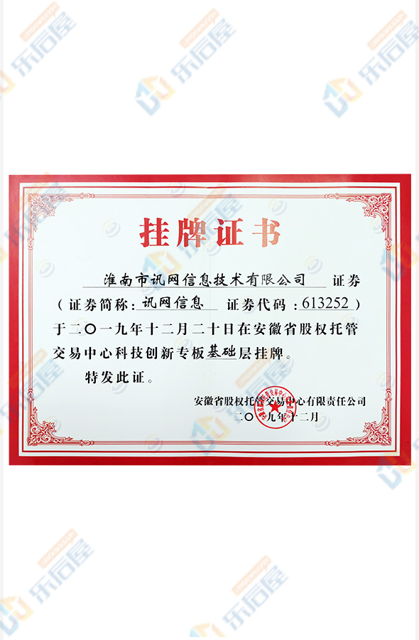 安徽省科技版掛牌證書